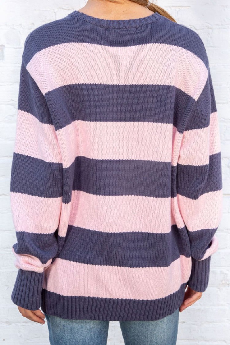 Chandail Brandy Melville Brianna Coton Thick Stripe Rose Bleu Marine | FEY-44372089